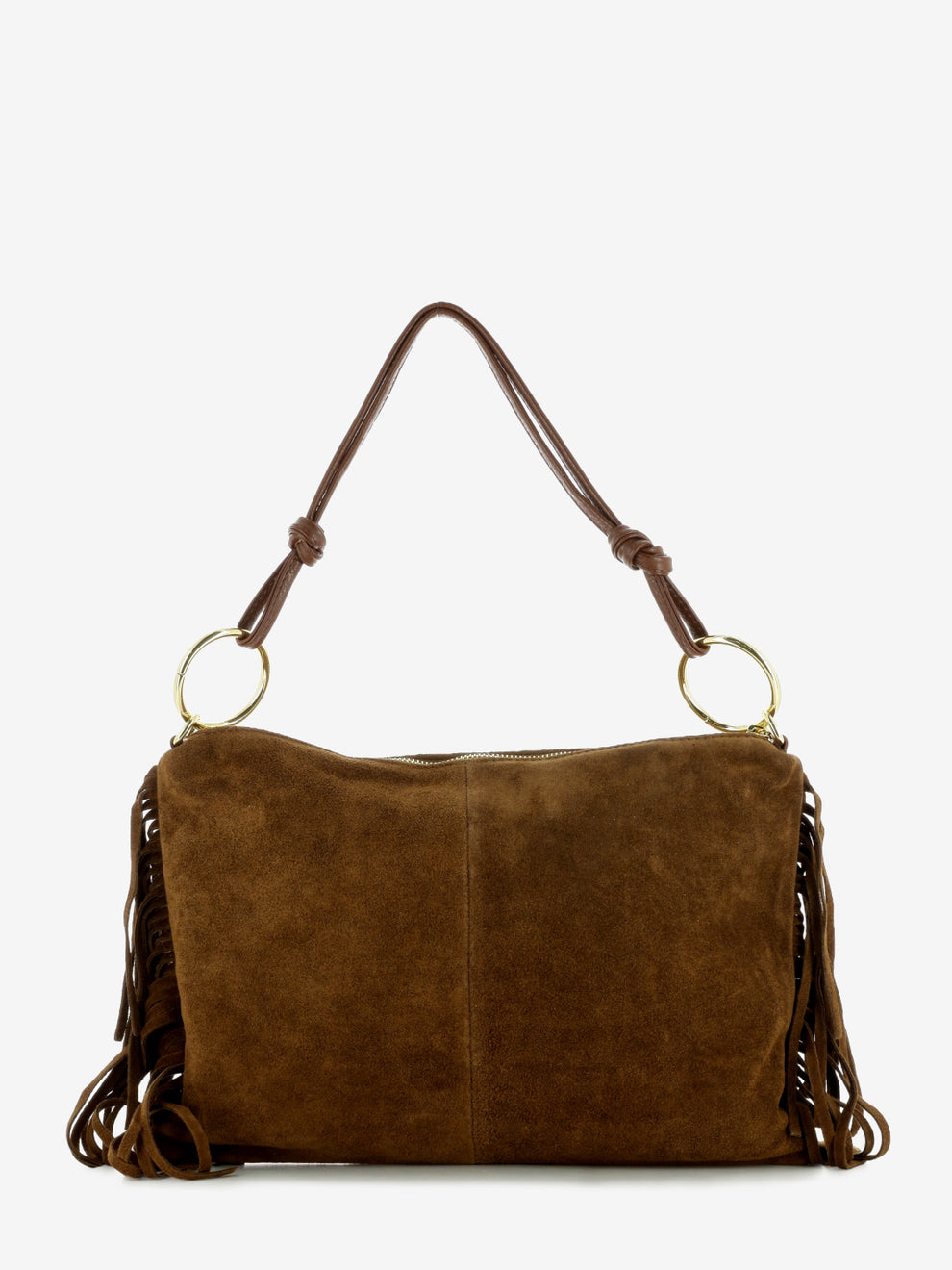 Borsa in suede con frange marrone