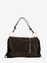 Borsa in suede con frange testa di moro