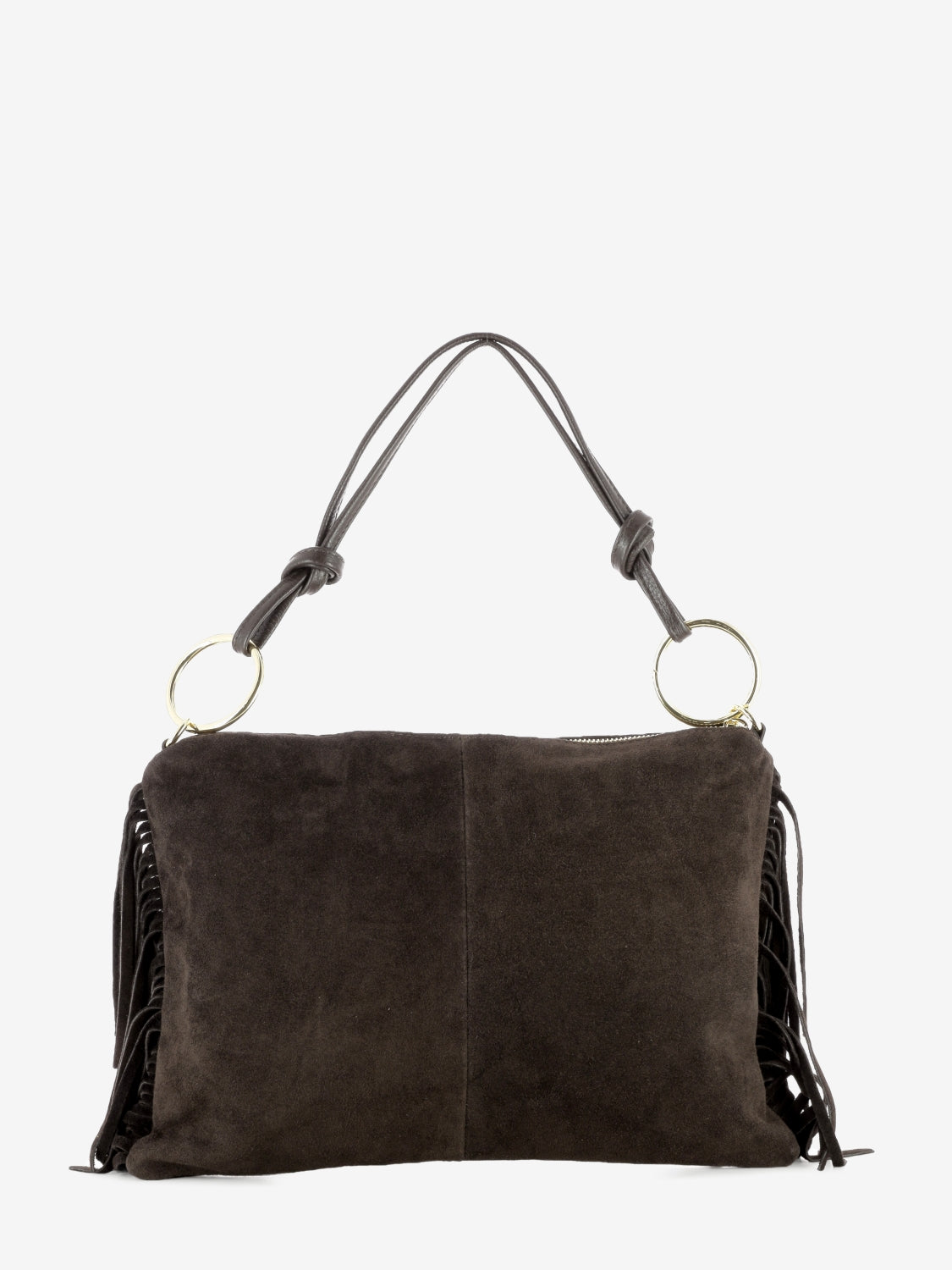 Suede bag with dark brown fringes