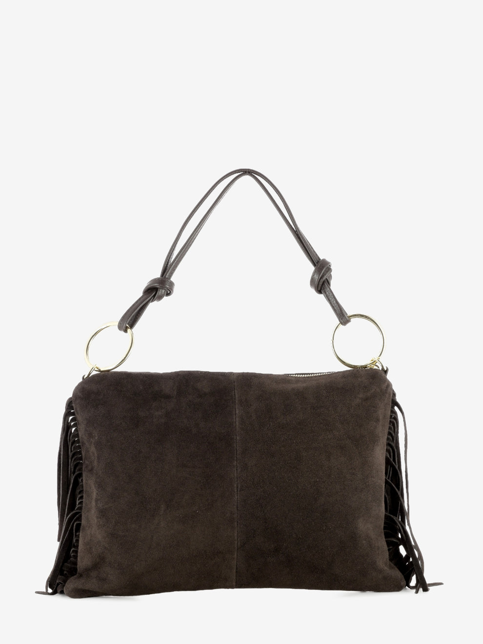 Suede bag with dark brown fringes