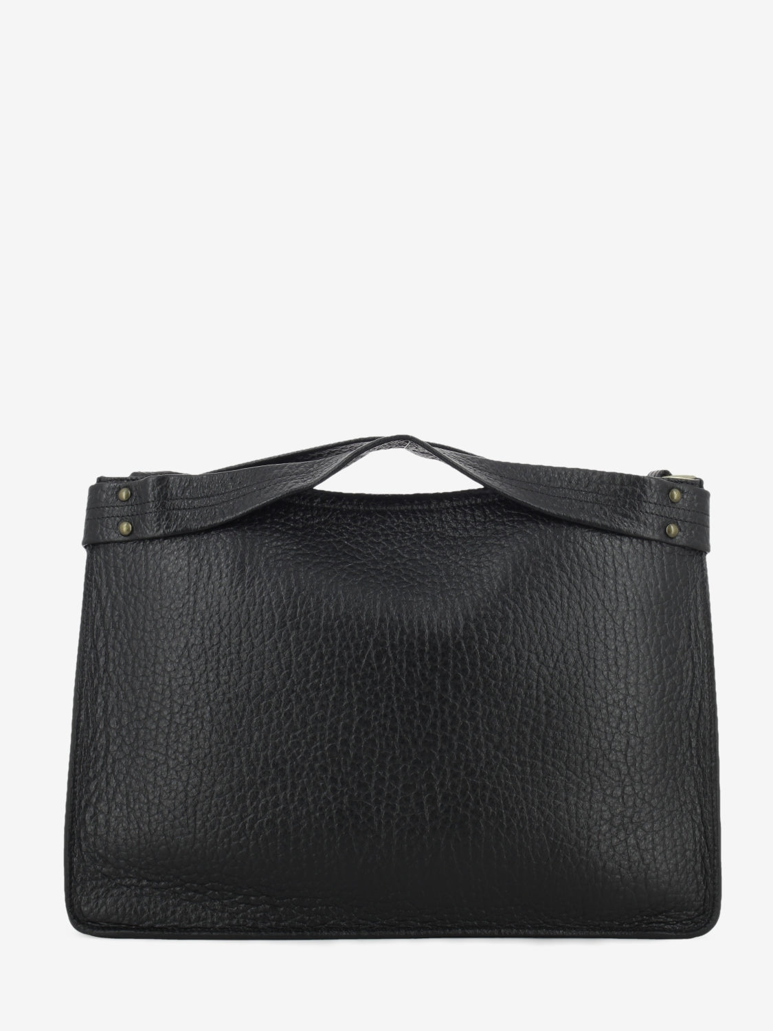 Borsa a mano large in pelle martellata nera