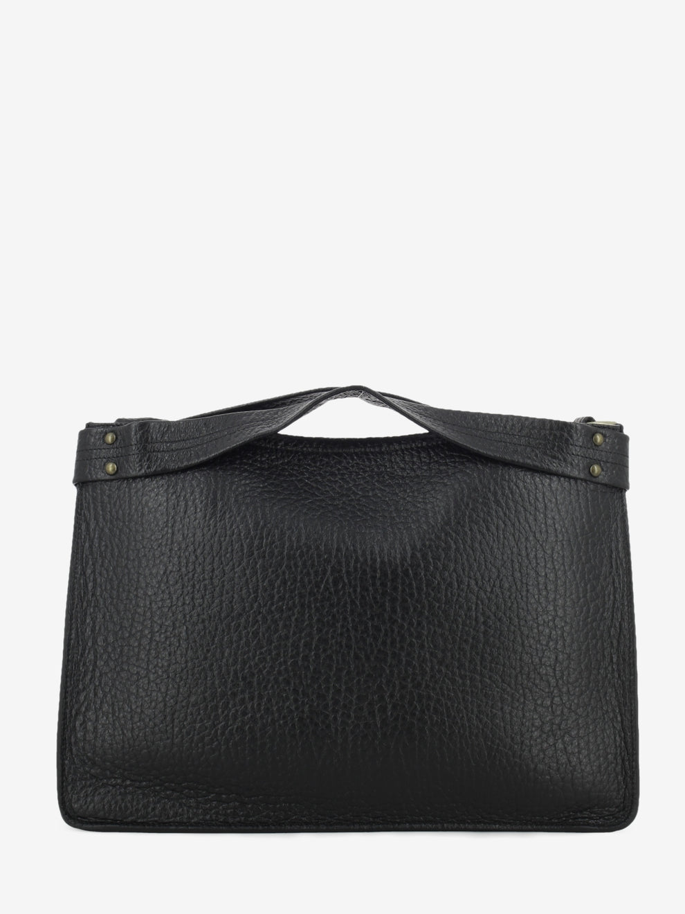 Borsa a mano large in pelle martellata nera