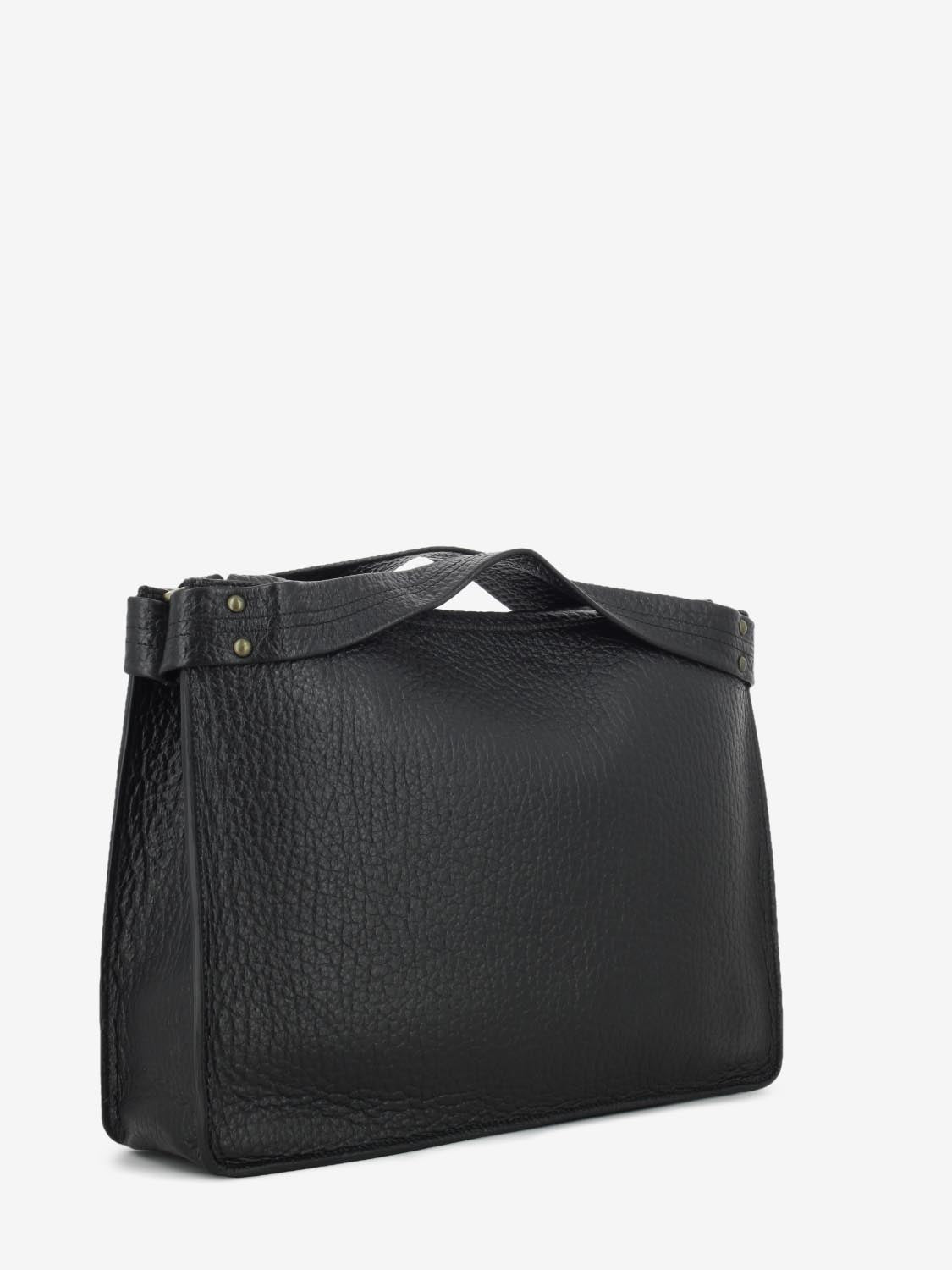 Borsa a mano large in pelle martellata nera