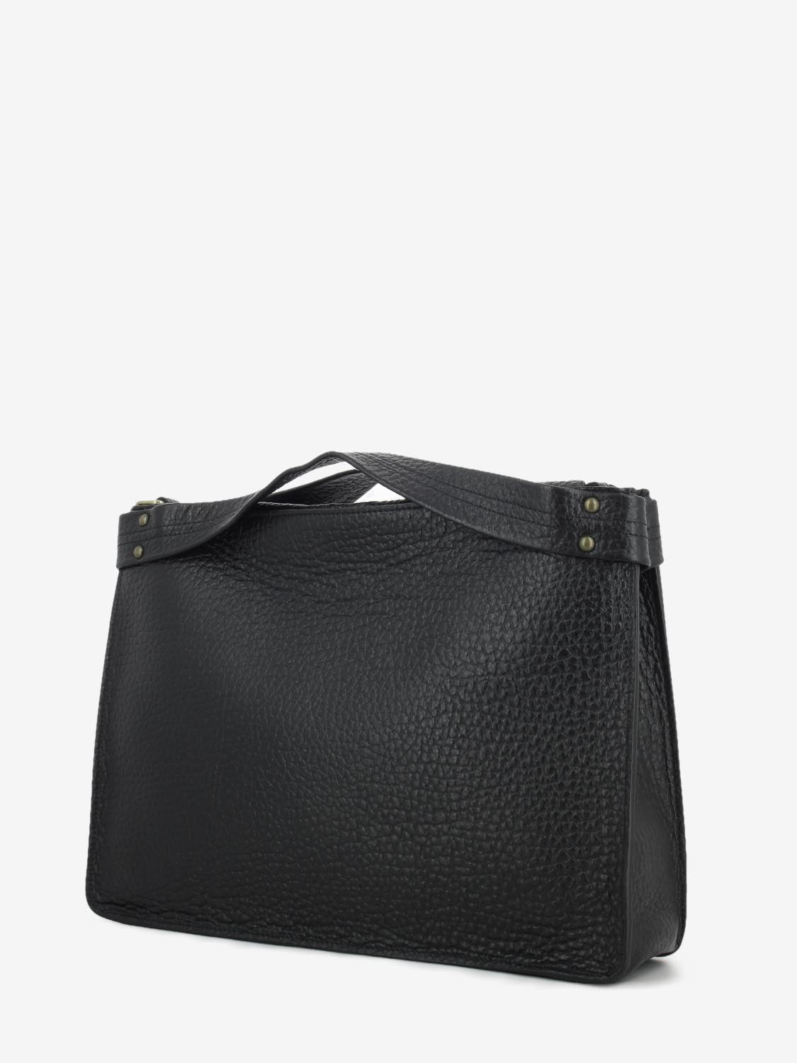 Borsa a mano large in pelle martellata nera