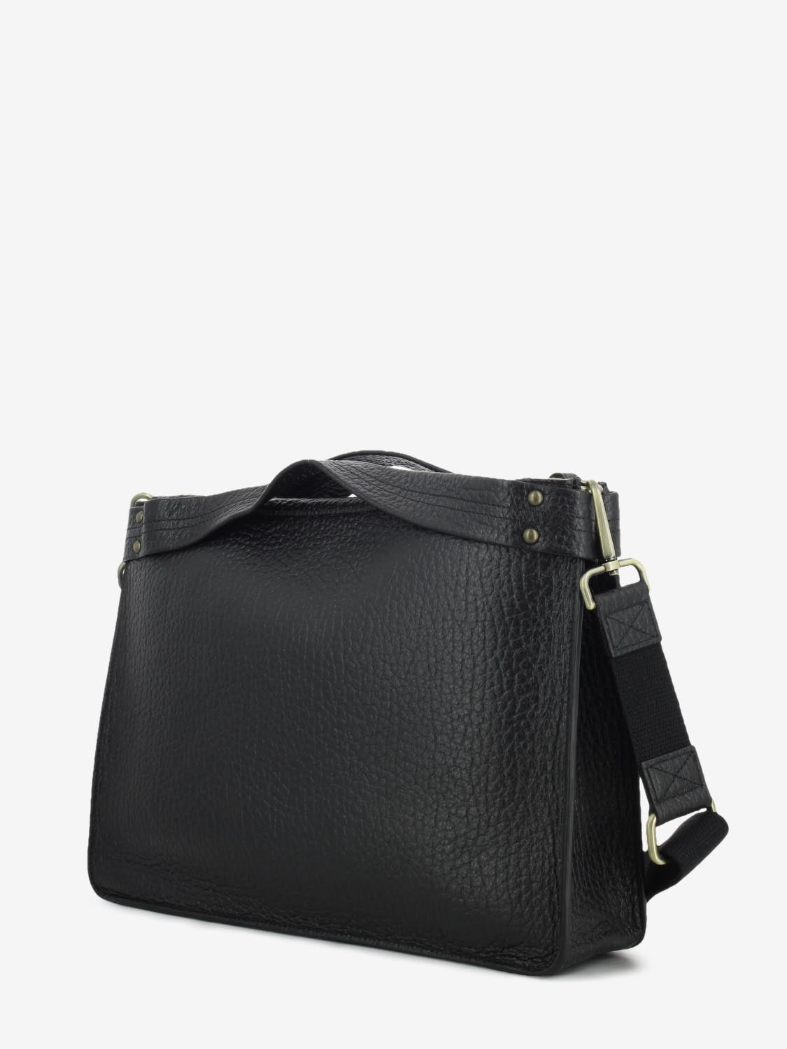 Borsa a mano large in pelle martellata nera