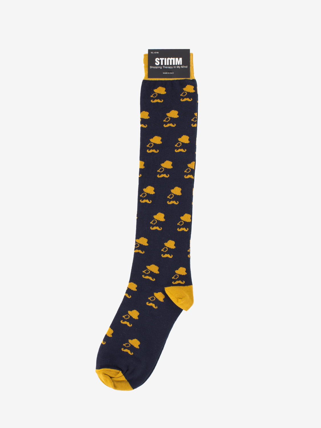 Long sock with blue/ochre moustache