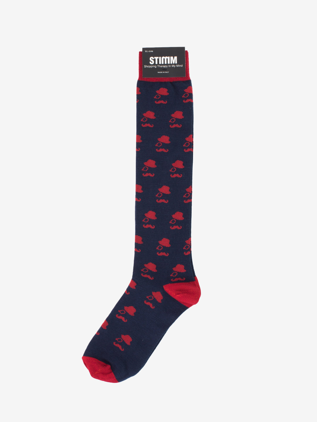 Calzino lungo baffo blu / rosso