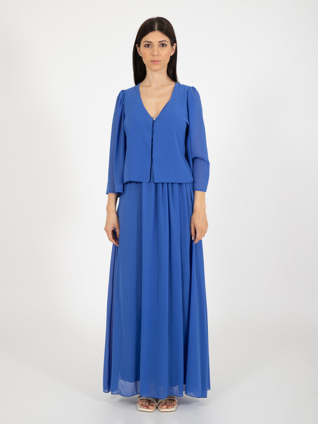 Camicetta coprispalle bluette con bottone strass