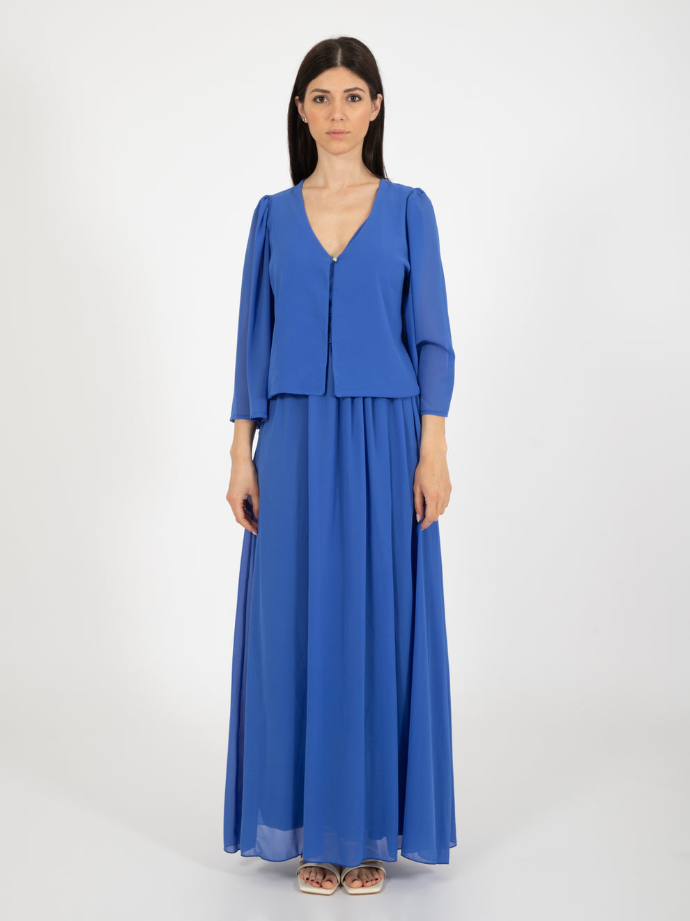 Camicetta coprispalle bluette con bottone strass