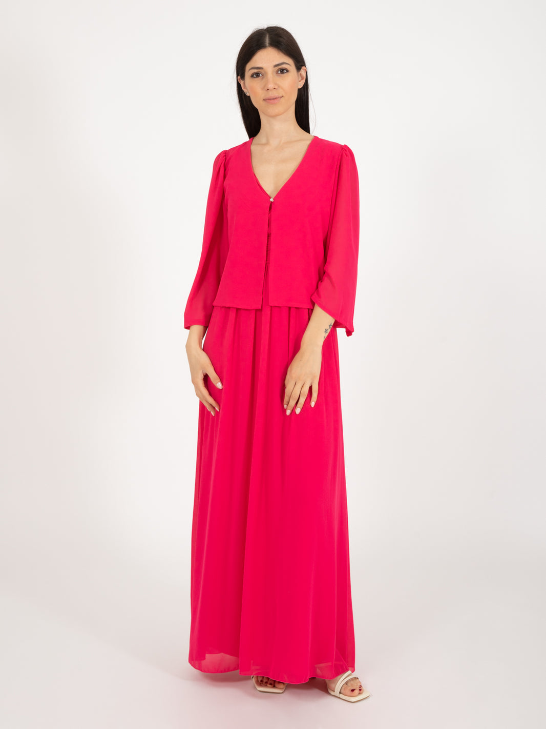 Camicetta coprispalle fuxia con bottone strass