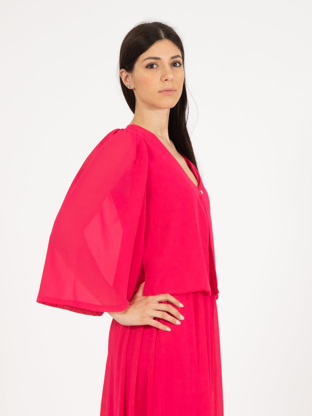 Camicetta coprispalle fuxia con bottone strass