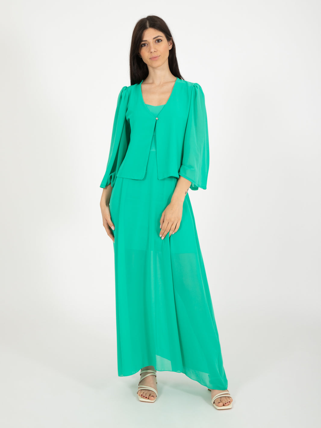 Camicetta coprispalle verde con bottone strass