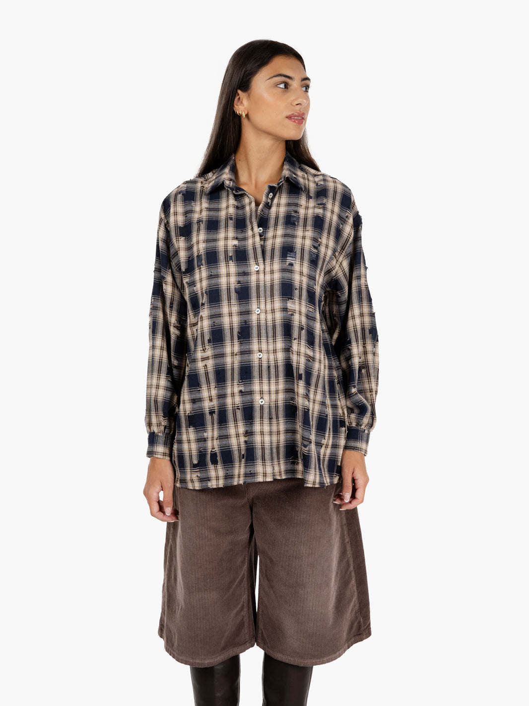 Camicia a quadri distressed blu
