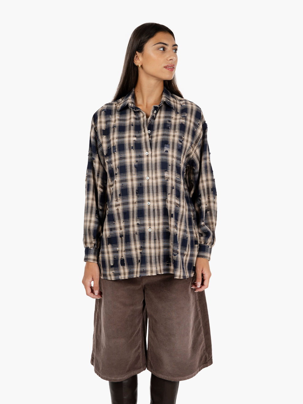 Camicia a quadri distressed blu