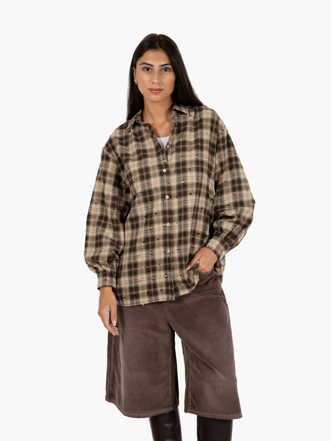 Camicia a quadri distressed verde