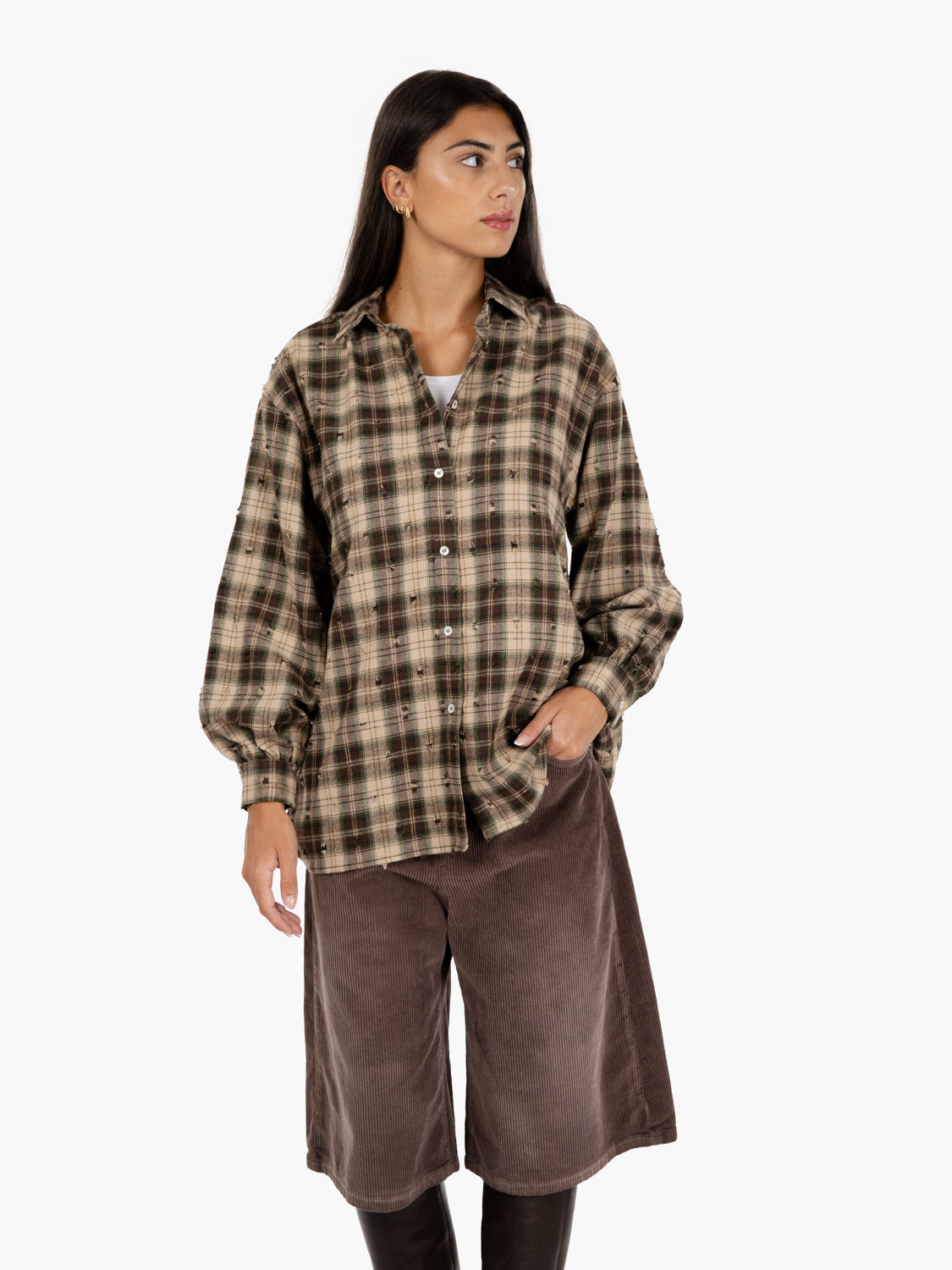 Camicia a quadri distressed verde