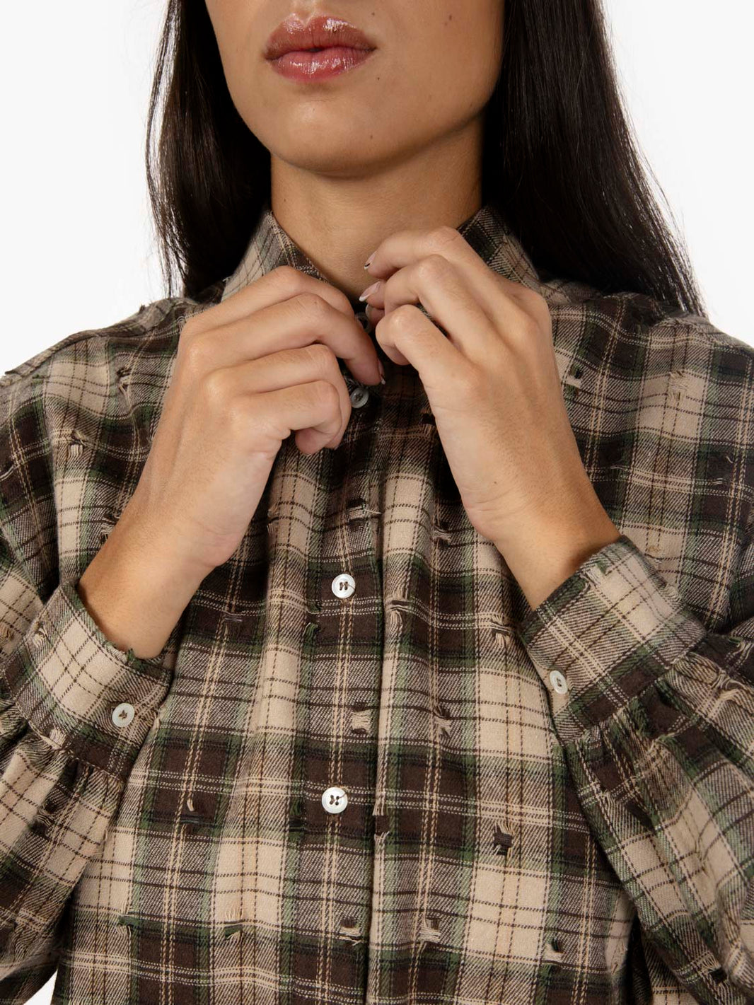 Camicia a quadri distressed verde