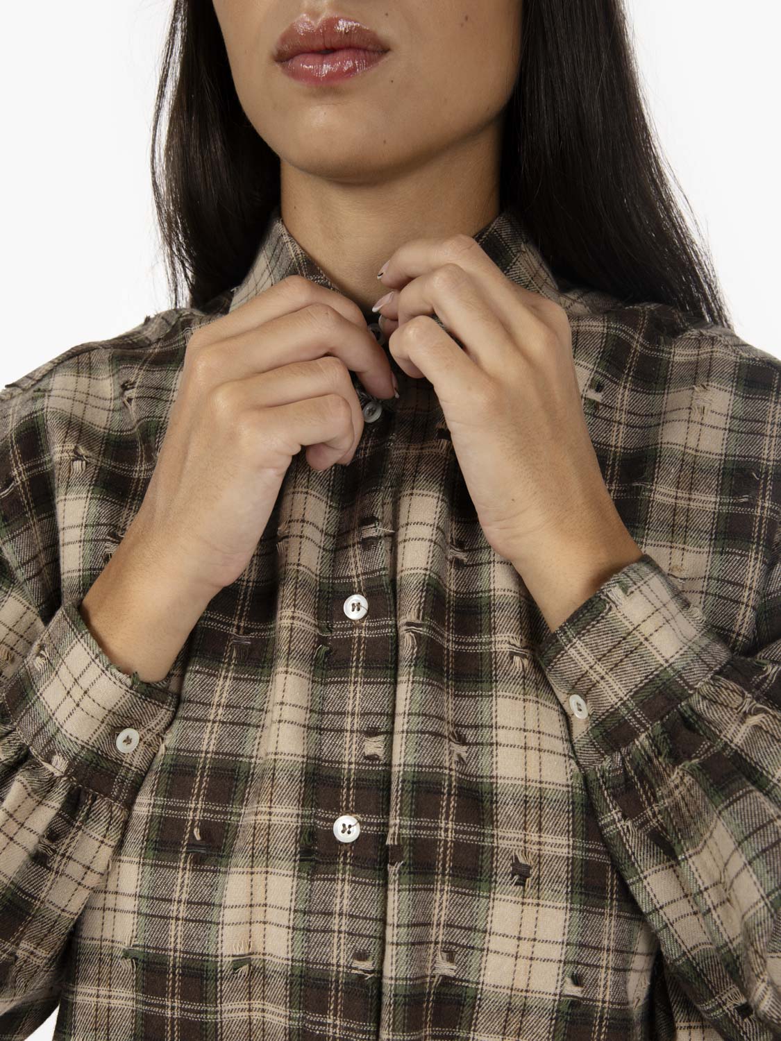 Camicia a quadri distressed verde