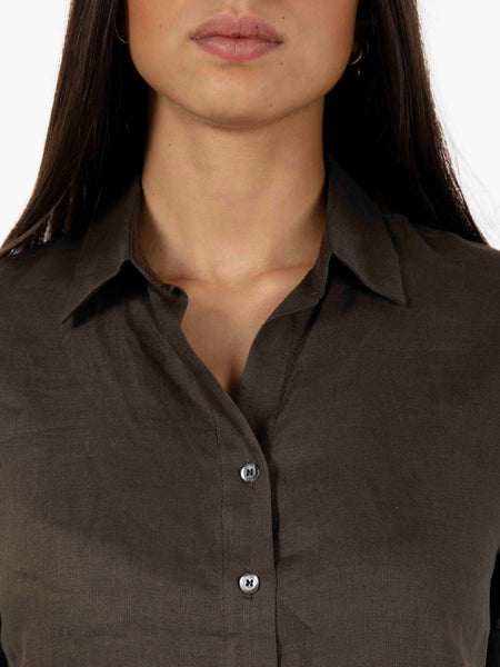 Camicia a scatola in lino moro