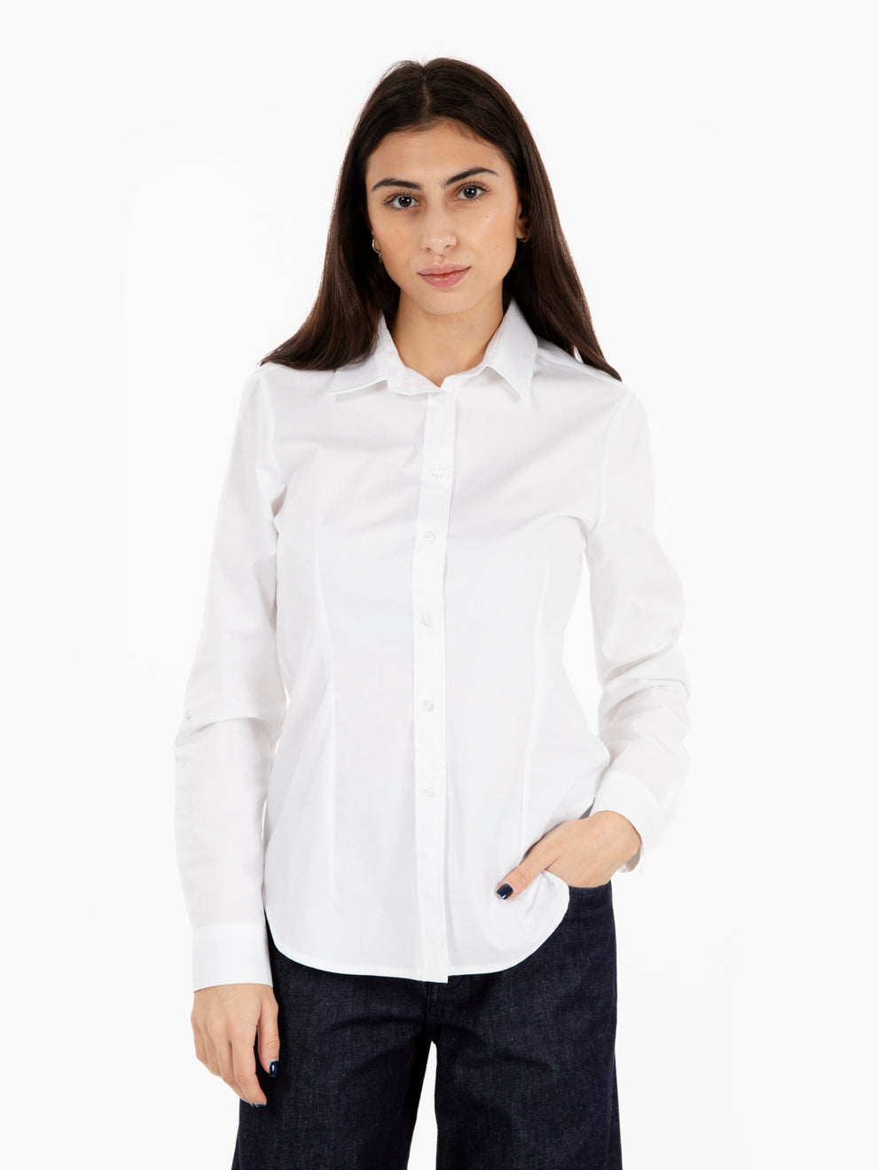 Camicia basic sfiancata bianco