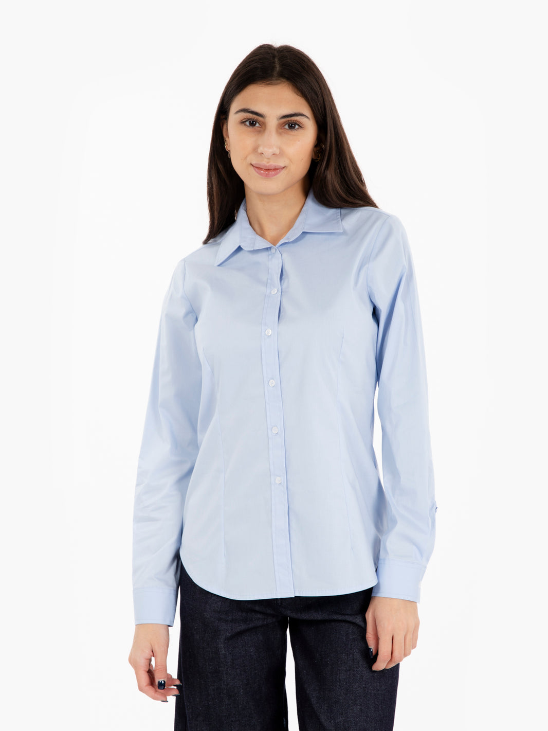 Camicia basic sfiancata cielo