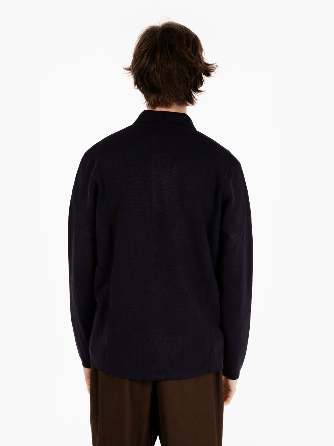 Navy Wool Blend Cardigan Shirt