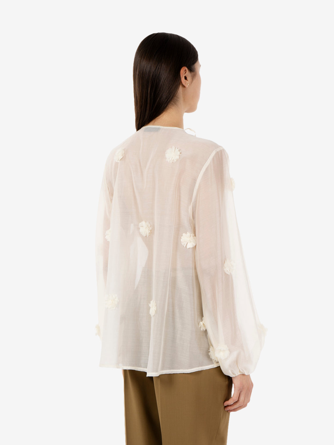 Camicia con fiori applicati burro