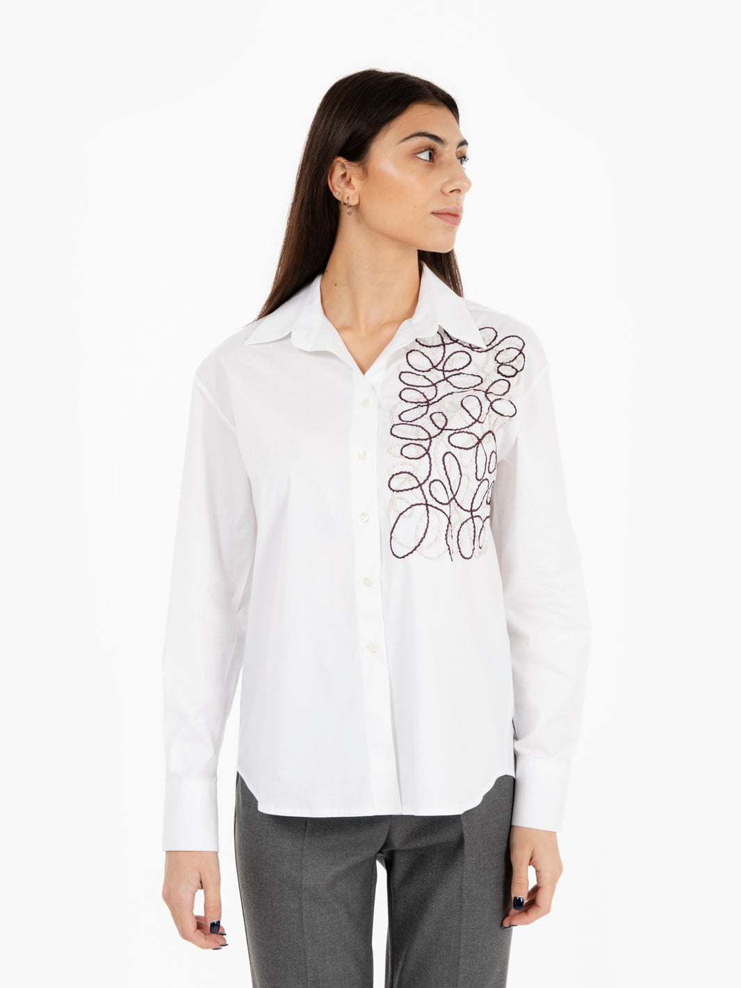 Camicia con ricami bianca / bordeaux