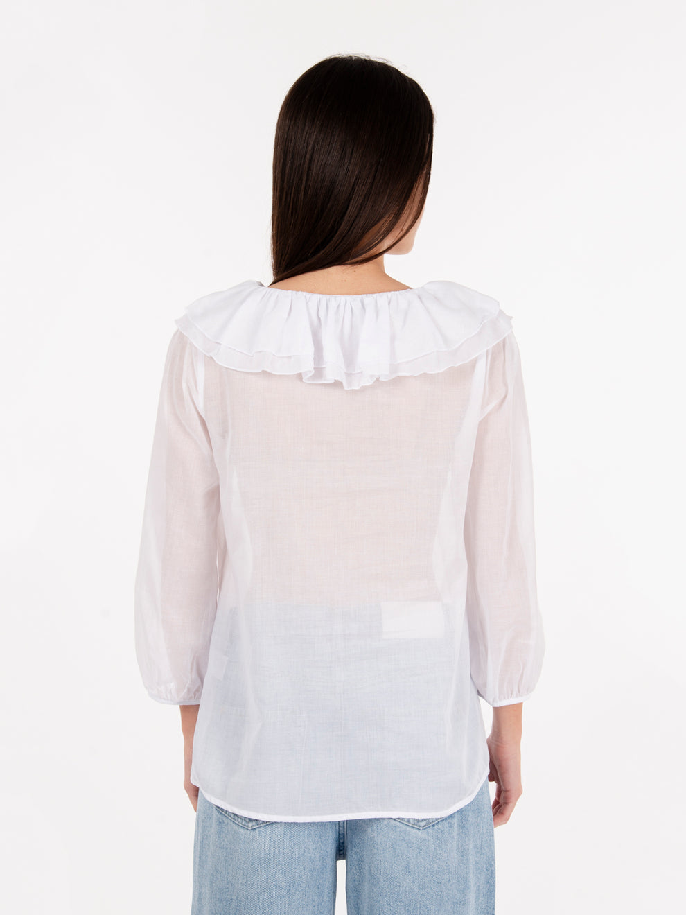 Camicia con volant in mussola bianca