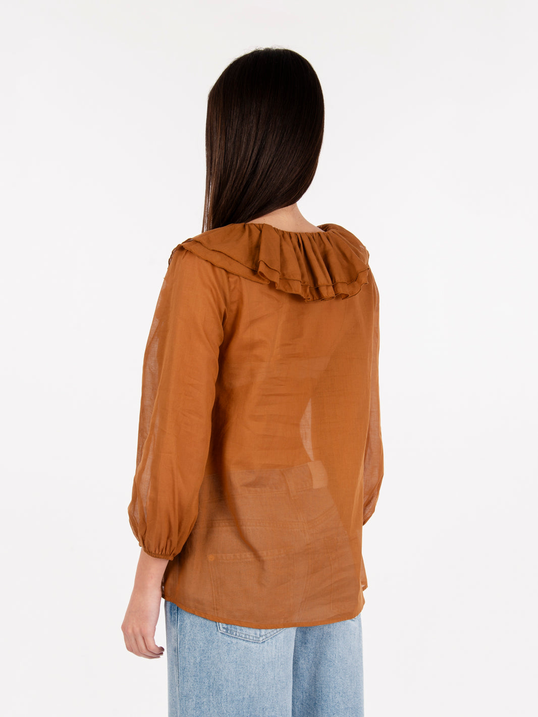 Bronze muslin frill shirt