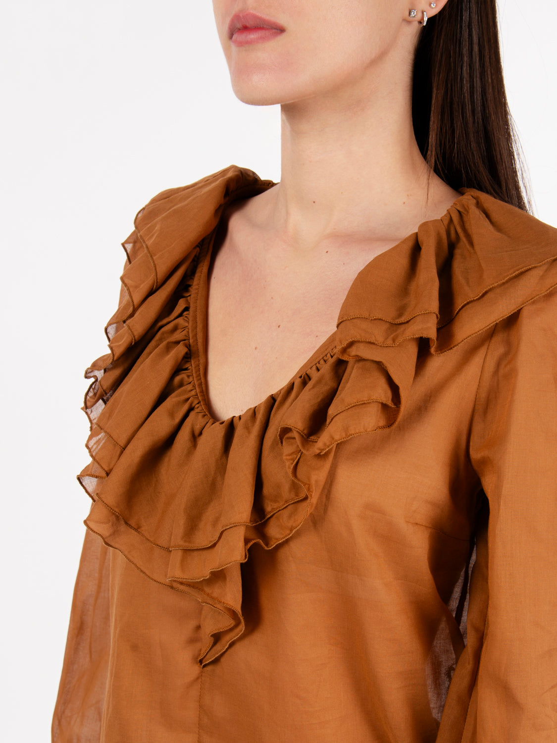 Bronze muslin frill shirt