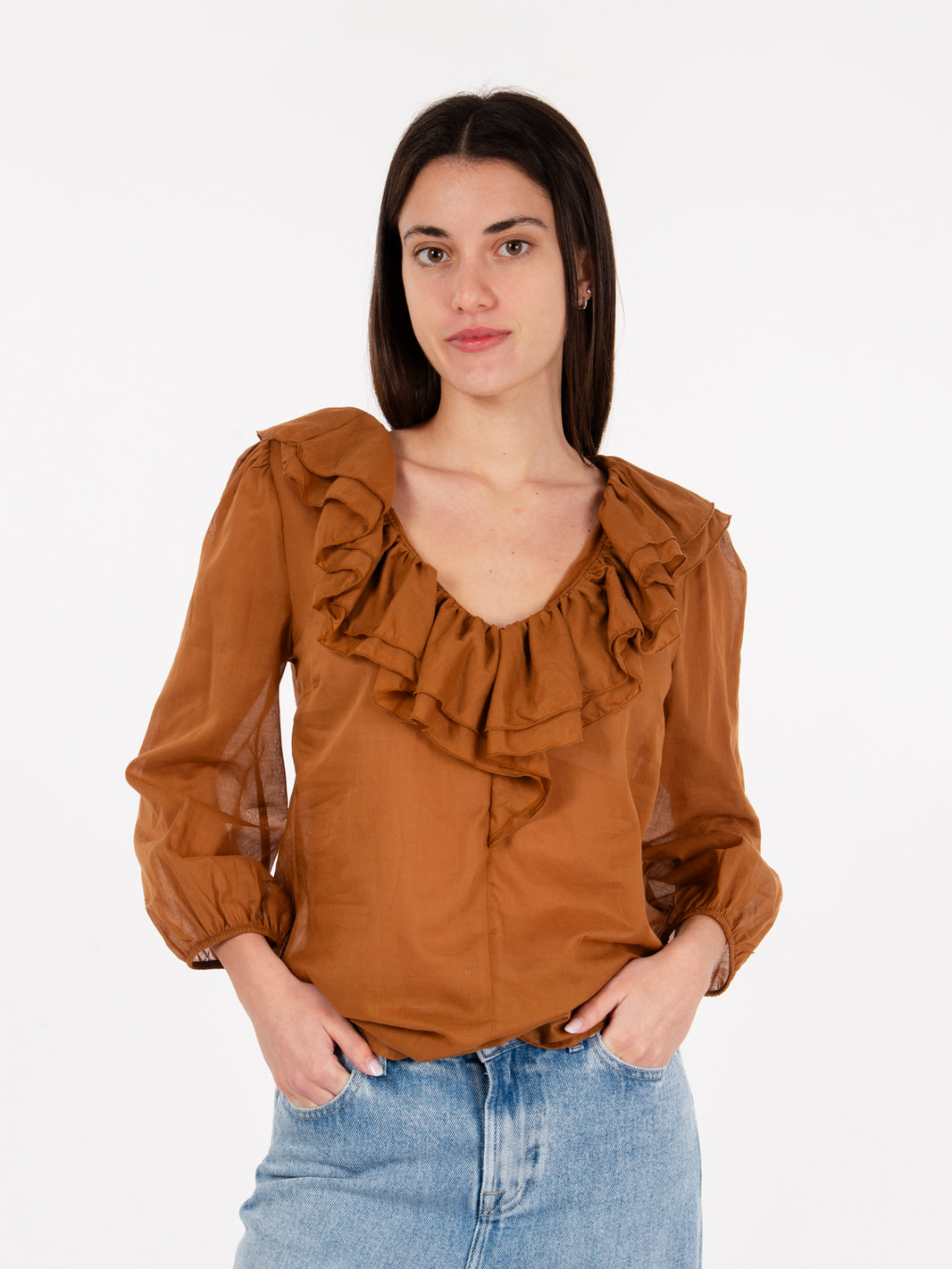 Bronze muslin frill shirt