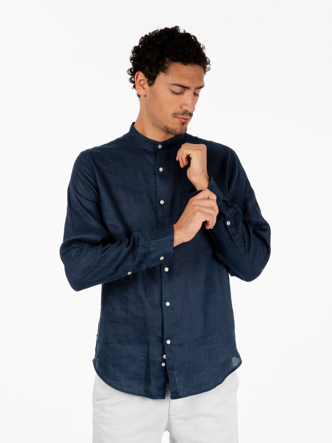 Cobalt blue linen korean shirt