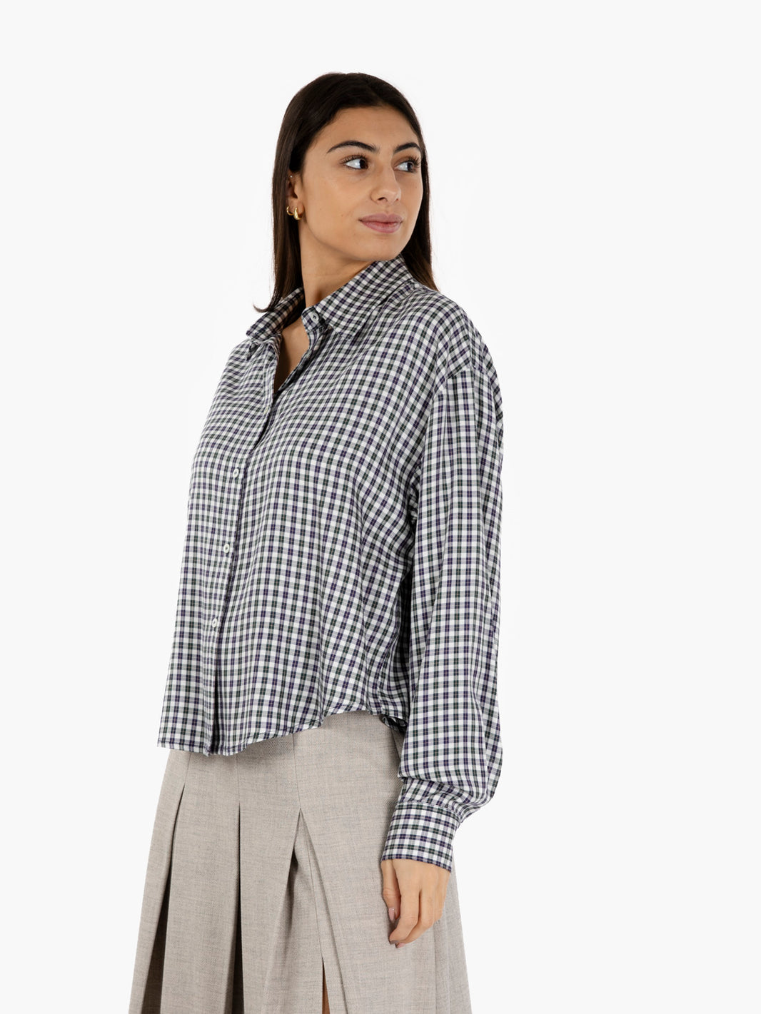 Green/blue crop check shirt