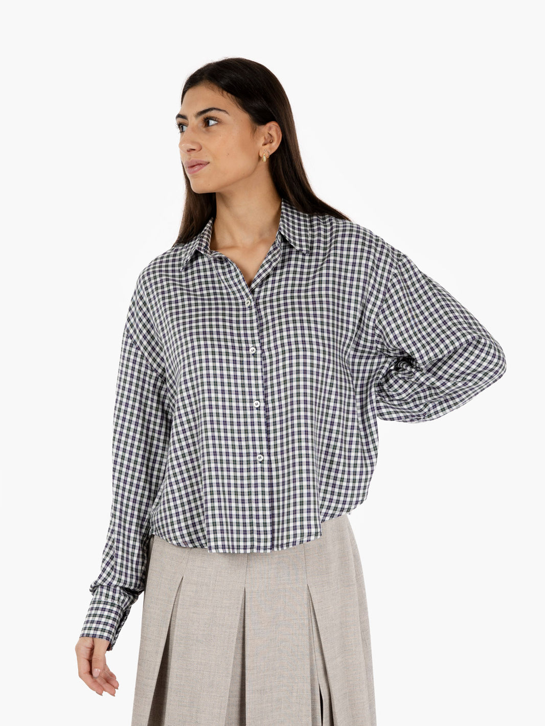 Green/blue crop check shirt