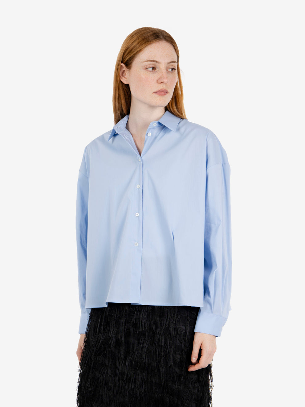 Camicia crop in cotone azzurra