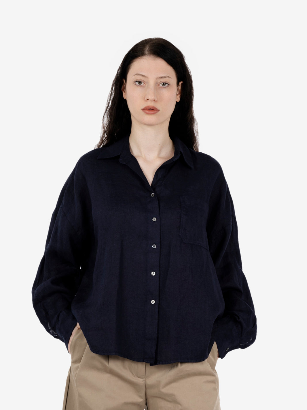 Blue linen crop shirt