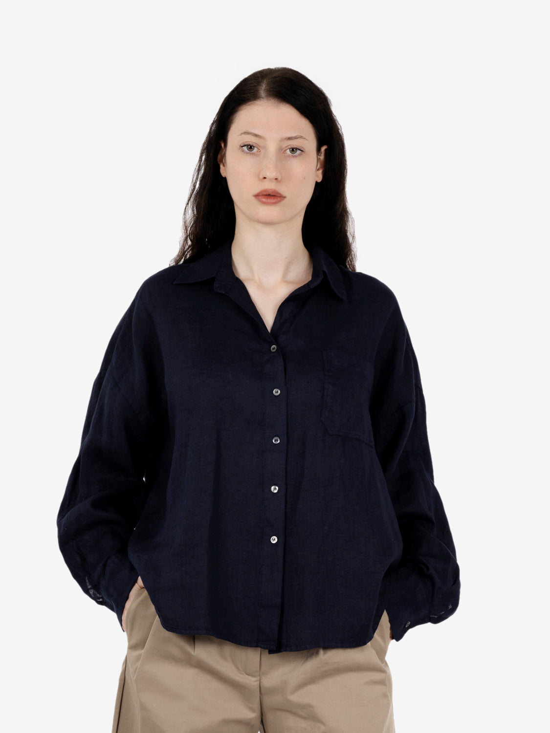 Blue linen crop shirt