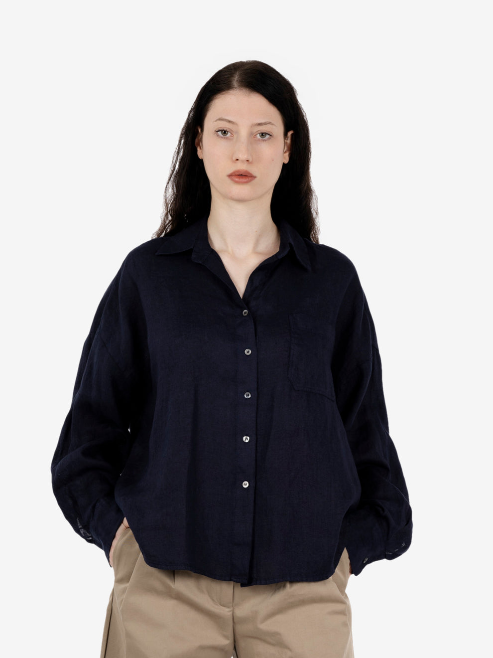 Blue linen crop shirt