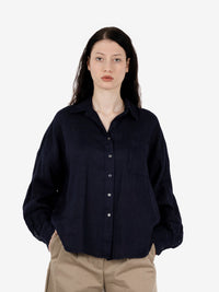 Camicia crop in lino blu