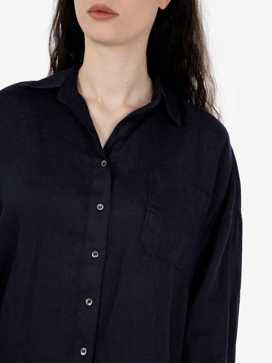 Blue linen crop shirt