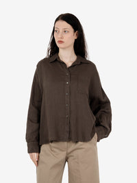 Camicia crop in lino moro