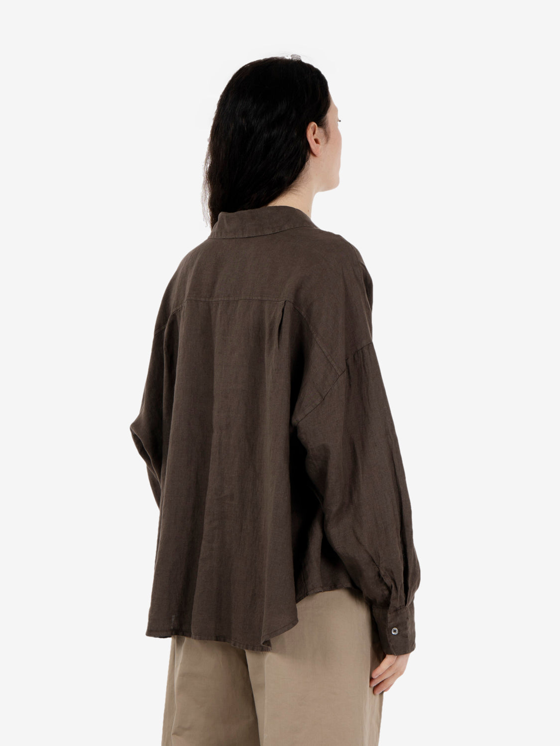 Camicia crop in lino moro