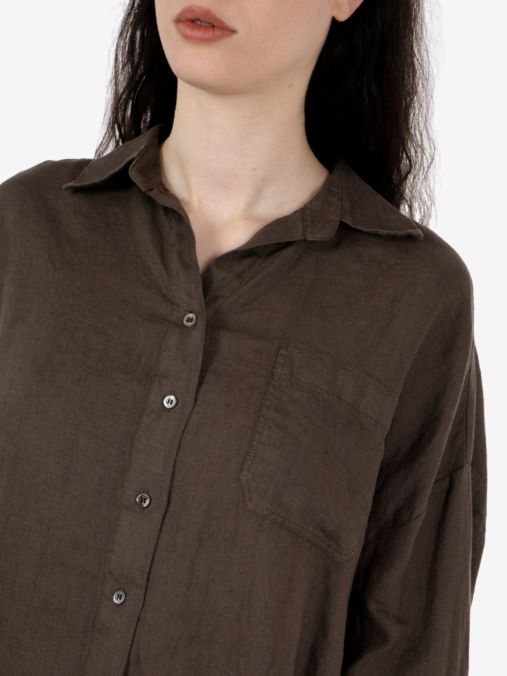 Camicia crop in lino moro