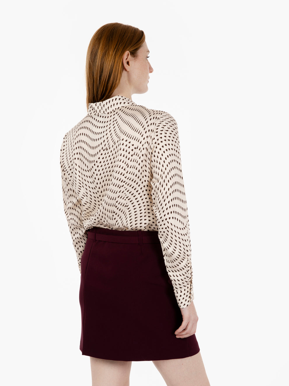 Cream/dark brown heart-print shirt with ruffles