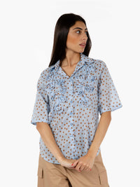 Blue polka dot patterned shirt