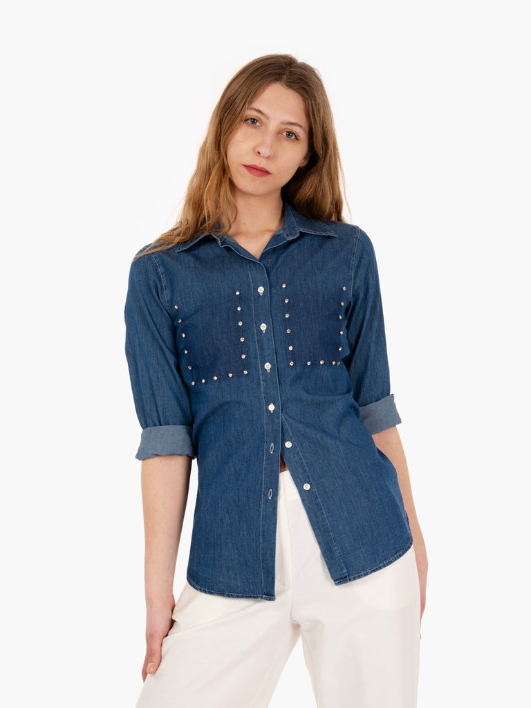 STIMM - Camicia Ilda con pietre brillanti blu denim