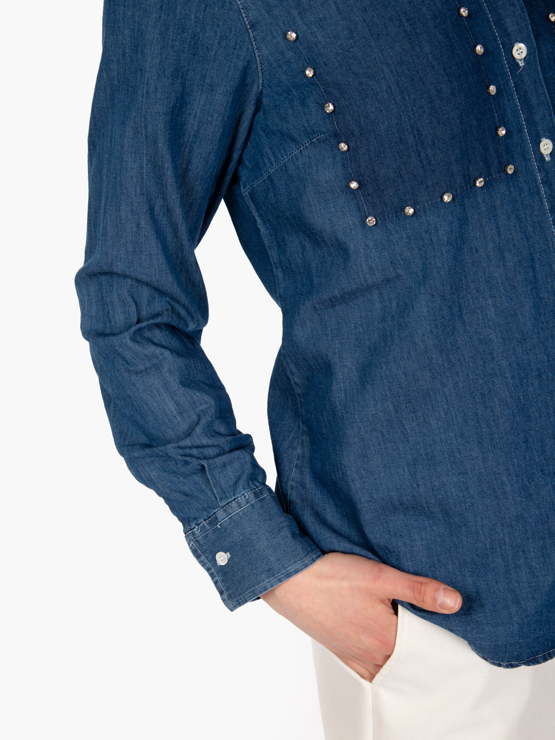 Ilda Shirt with Shiny Stones in Denim Blue