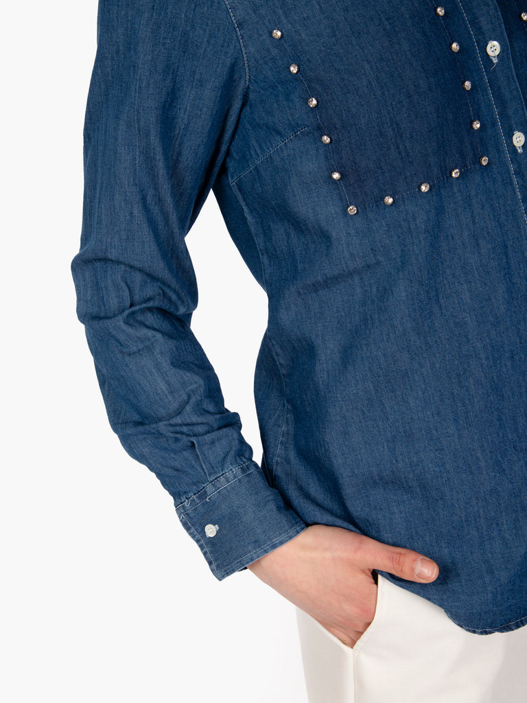 STIMM - Camicia Ilda con pietre brillanti blu denim