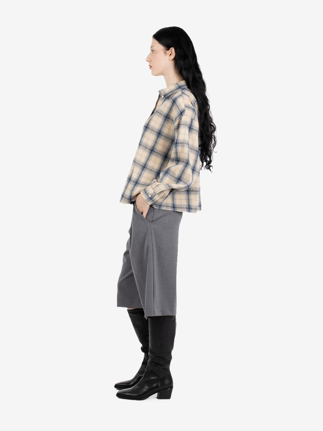 Camicia in flanella check beige / blu